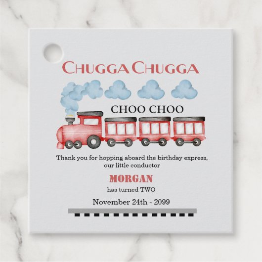 Schattigee Waterverf rode trein 2e verjaardag Bedankjes Labels (Voorkant)