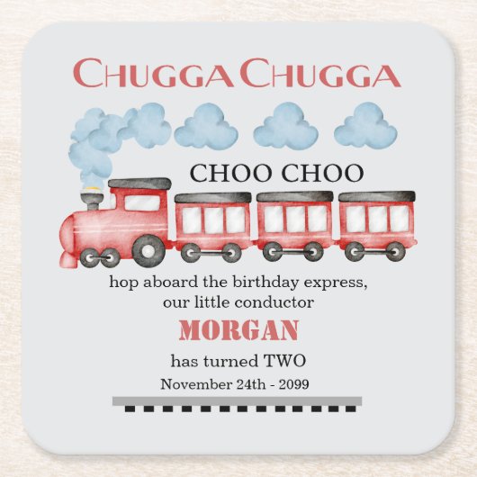 Schattigee Waterverf rode trein 2e verjaardag Kartonnen Onderzetters (Voorkant)