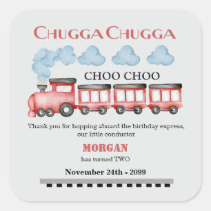 Schattigee Waterverf rode trein 2e verjaardag Vierkante Sticker