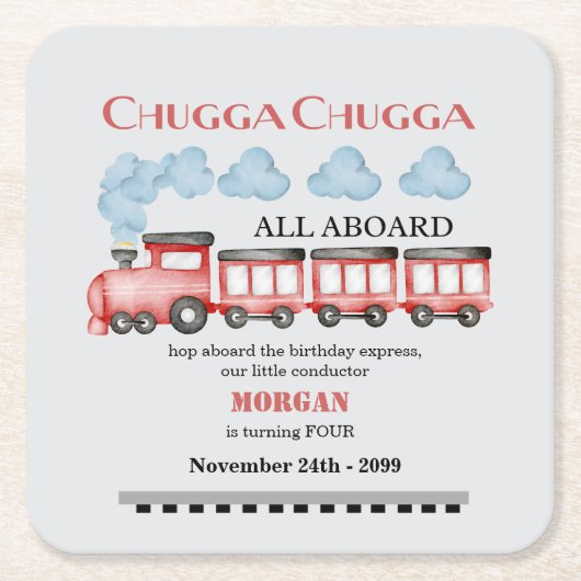 Schattigee Waterverf rode trein elke verjaardag Kartonnen Onderzetters (Voorkant)