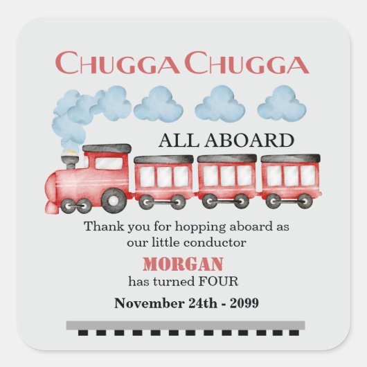 Schattigee Waterverf rode trein elke verjaardag Vierkante Sticker (Voorkant)