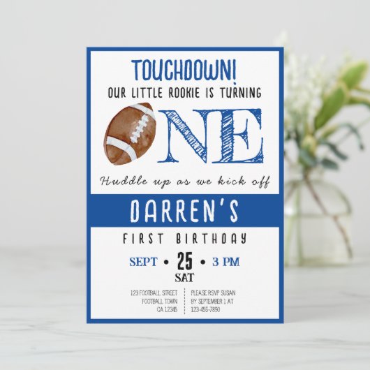 Schattigee Waterverf Rookie Football Boy 1e Verjaa Kaart (Staand voorkant)