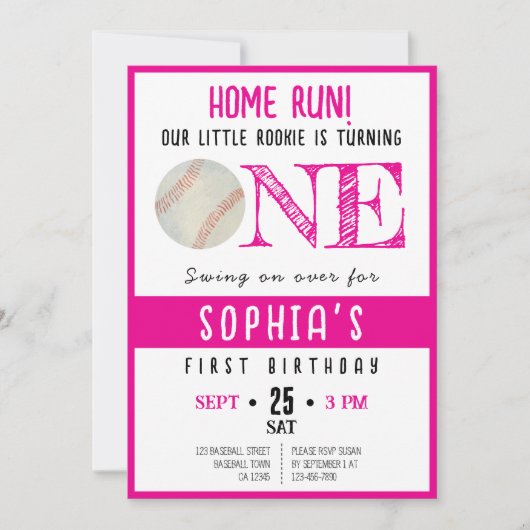 Schattigee Waterverf Rookie Honkbal Meisje 1e Verj Kaart (Voorkant)