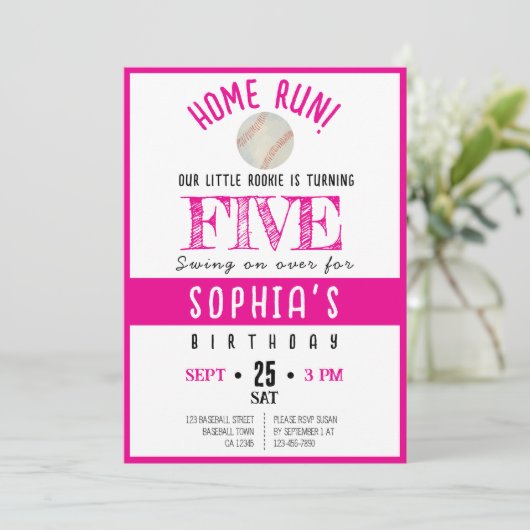 Schattigee Waterverf Rookie Honkbal Meisje Verjaar Kaart (Staand voorkant)