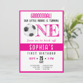 Schattigee Waterverf Rookie Voetbal Roze 1e Verjaa Kaart (Staand voorkant)