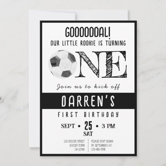 Schattigee Waterverf Rookie Voetbal Zwart 1e Verja Kaart (Voorkant)