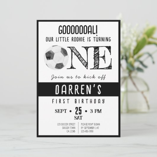 Schattigee Waterverf Rookie Voetbal Zwart 1e Verja Kaart (Staand voorkant)