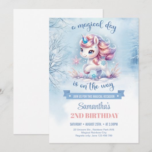 Schattigee waterverf roos gouden en blauwe eenhoor kaart (Voorkant / Achterkant)