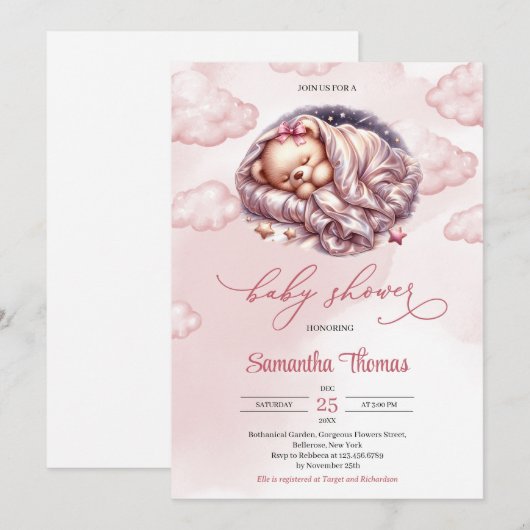 Schattigee Waterverf roos gouden slapende teddybee Kaart (Voorkant / Achterkant)