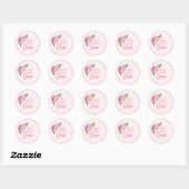 Schattigee Waterverf Roze Bloemen Meisje's 1e Verj Ronde Sticker (Vel)