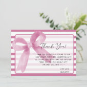 Schattigee Waterverf Roze Bow Baby shower Bedankkaart (Staand voorkant)