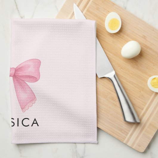 Schattigee Waterverf Roze Bow Coquette Bakken Theedoek (Quarter Fold)