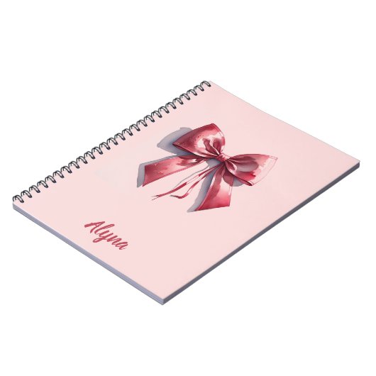 Schattigee Waterverf Roze Bow Custom Name Notitieb Notitieboek (Linkerzijde)