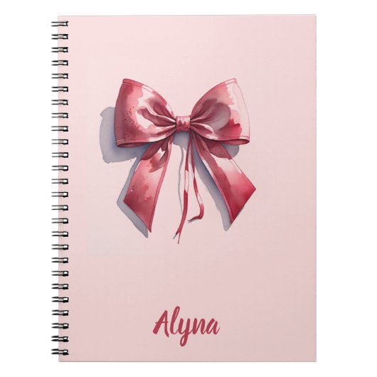 Schattigee Waterverf Roze Bow Custom Name Notitieb Notitieboek (Voorkant)