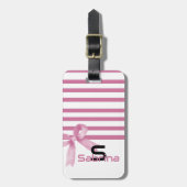 Schattigee Waterverf Roze Bow Stripes Bagagelabel (Voorkant verticaal)