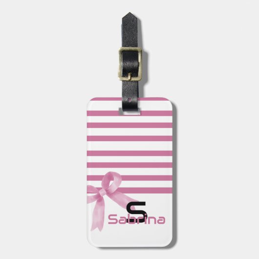 Schattigee Waterverf Roze Bow Stripes Bagagelabel (Voorkant verticaal)