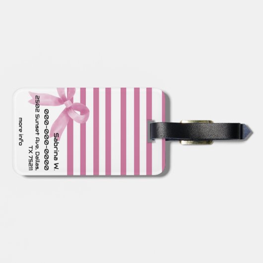 Schattigee Waterverf Roze Bow Stripes Bagagelabel (Achterkant horizontaal)