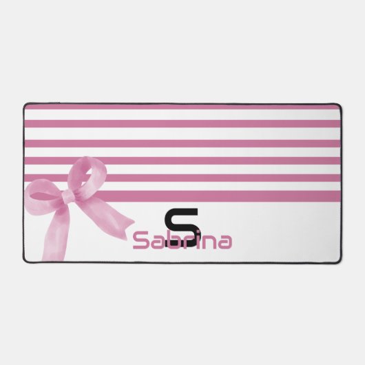 Schattigee Waterverf Roze Bow Stripes Desk Mat (Voorkant)