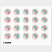 Schattigee Waterverf Roze Flamingo Blauwgroen Adre Ronde Sticker (Vel)