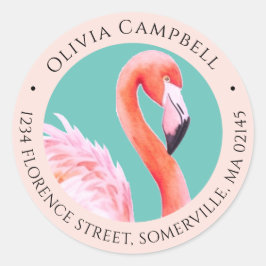 Schattigee Waterverf Roze Flamingo Blauwgroen Adre Ronde Sticker