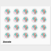 Schattigee Waterverf Roze Flamingo Turquoise Adres Ronde Sticker (Vel)