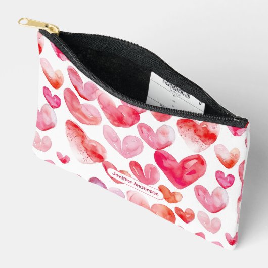 Schattigee Waterverf Roze Harten Naam Etui (Open)