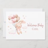 Schattigee Waterverf Roze Konijntje Modern Welkom  Kaart (Voorkant)