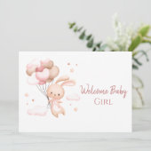 Schattigee Waterverf Roze Konijntje Modern Welkom  Kaart (Staand voorkant)