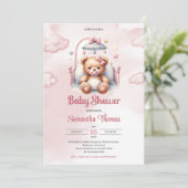 Schattigee waterverf roze meisje teddybeer in wieg kaart (Staand voorkant)