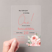 Schattigee Waterverf Roze Rose Baby Meisje 1e Verj Acryl Uitnodigingen (Insitu (Draagbaar))