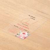 Schattigee Waterverf Roze Rose Baby Meisje 1e Verj Acryl Uitnodigingen (Laagn)