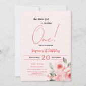 Schattigee Waterverf Roze Rose Baby Meisje 1e Verj Kaart (Voorkant)