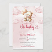 Schattigee waterverf roze teddybeer over de wolk kaart (Voorkant)