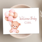 Schattigee Waterverf Roze Teddybeer Welkom Baby Kaart
