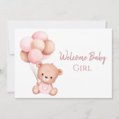 Schattigee Waterverf Roze Teddybeer Welkom Baby Kaart (Voorkant)