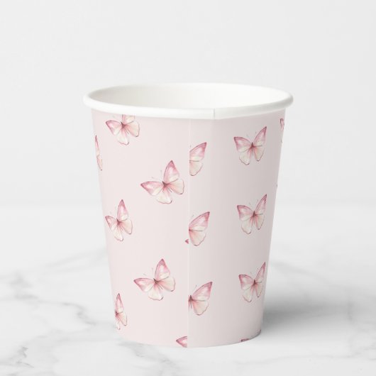 Schattigee Waterverf roze vlinders Papieren Bekers (Rechts)