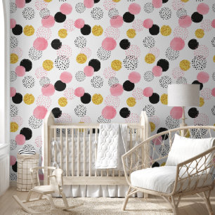 Schattigee Waterverf Roze Zwart Goud Polka Dots Kw Behang