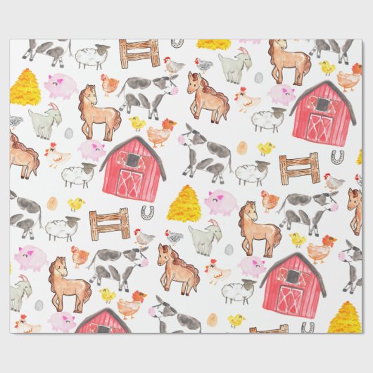 Schattigee Waterverf Rustiek Boerderij Barnyard An Cadeaupapier (Vlak)