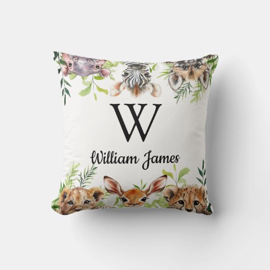 Schattigee Waterverf Safari Animal Baby Nursery Kussen (Voorkant)