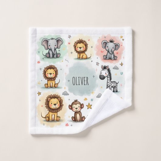 Schattigee Waterverf Safari Animal Doodles Washandje (Wasdoekje)