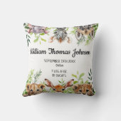 Schattigee Waterverf Safari Dieren Baby Geboortest Kussen (Achterkant)