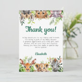 Schattigee Waterverf Safari Dieren Baby shower Bedankkaart (Staand voorkant)