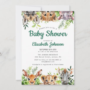 Schattigee Waterverf Safari Dieren Baby shower Kaart