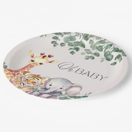 Schattigee Waterverf Safari Dieren Baby shower Papieren Bordje (Gekanteld)