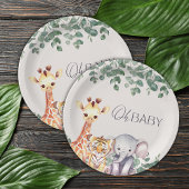 Schattigee Waterverf Safari Dieren Baby shower Papieren Bordje