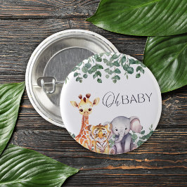 Schattigee Waterverf Safari Dieren Baby shower Ronde Button 3,2 Cm