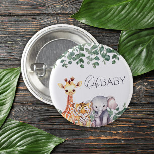 Schattigee Waterverf Safari Dieren Baby shower Ronde Button 3,2 Cm