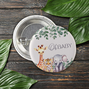 Schattigee Waterverf Safari Dieren Baby shower Ronde Button 3,2 Cm