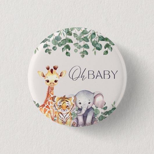 Schattigee Waterverf Safari Dieren Baby shower Ronde Button 3,2 Cm (Voorkant)