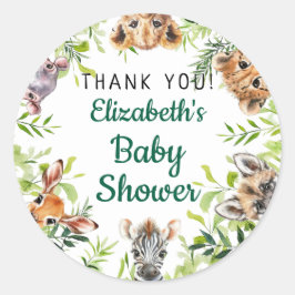 Schattigee Waterverf Safari Dieren Baby shower Ronde Sticker